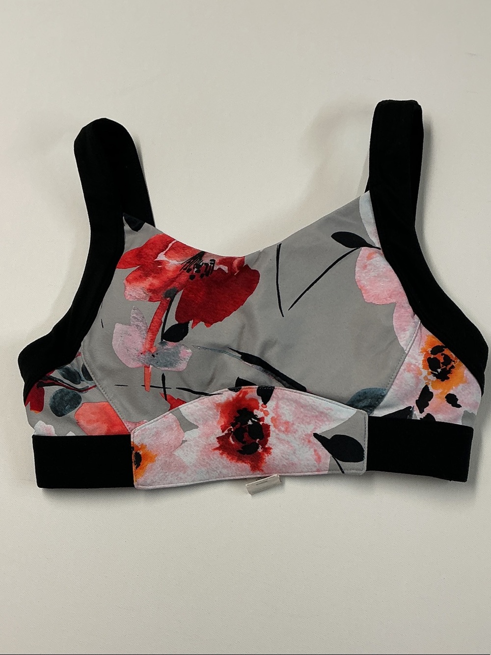 Fabletics Gray Sports Bra with Red & Pink Floral Print